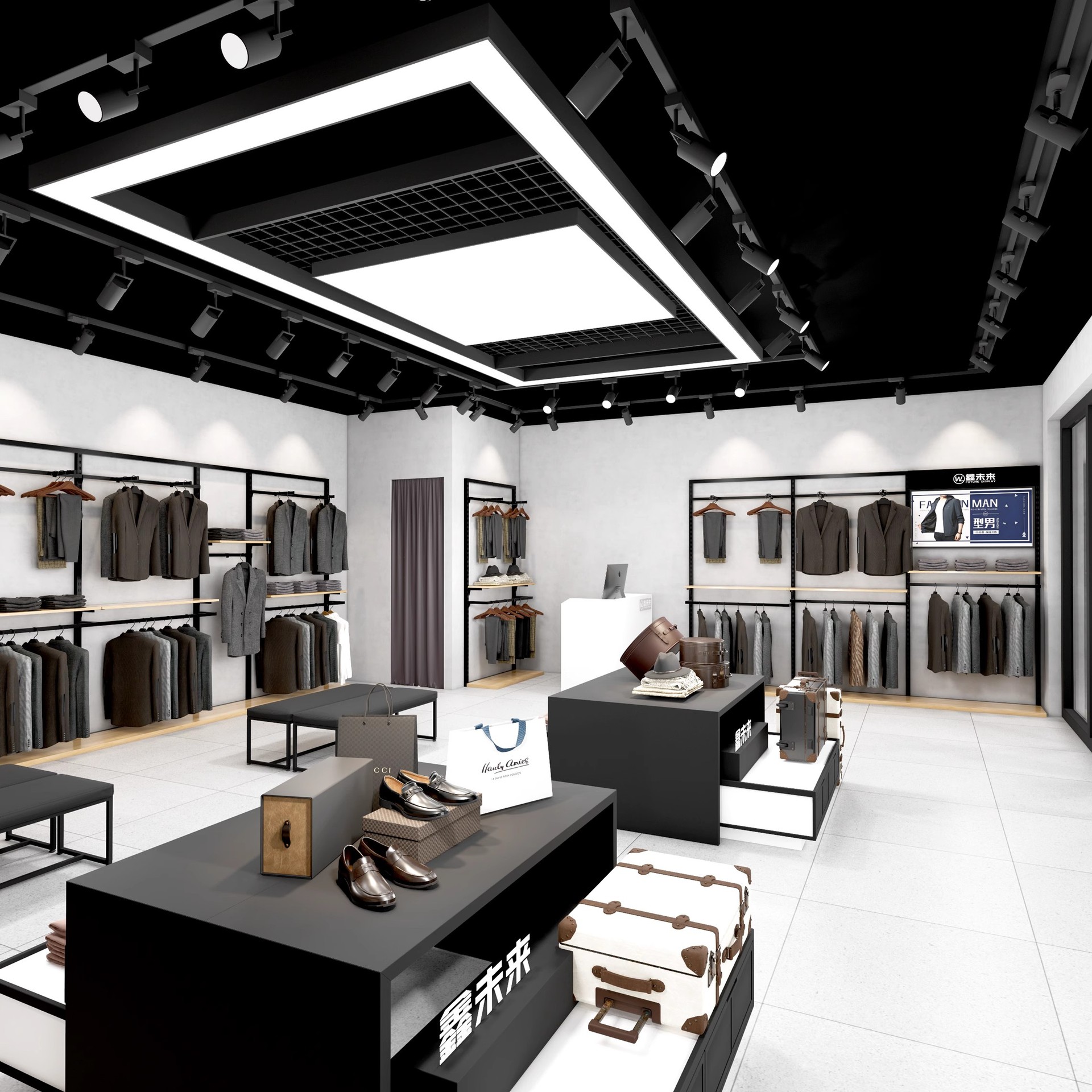 Marca de ropa de hombre transfronteriza tienda de ropa de marca de alta gama estante de exhibición de ropa de hierro estante de exhibición de pared gruesa