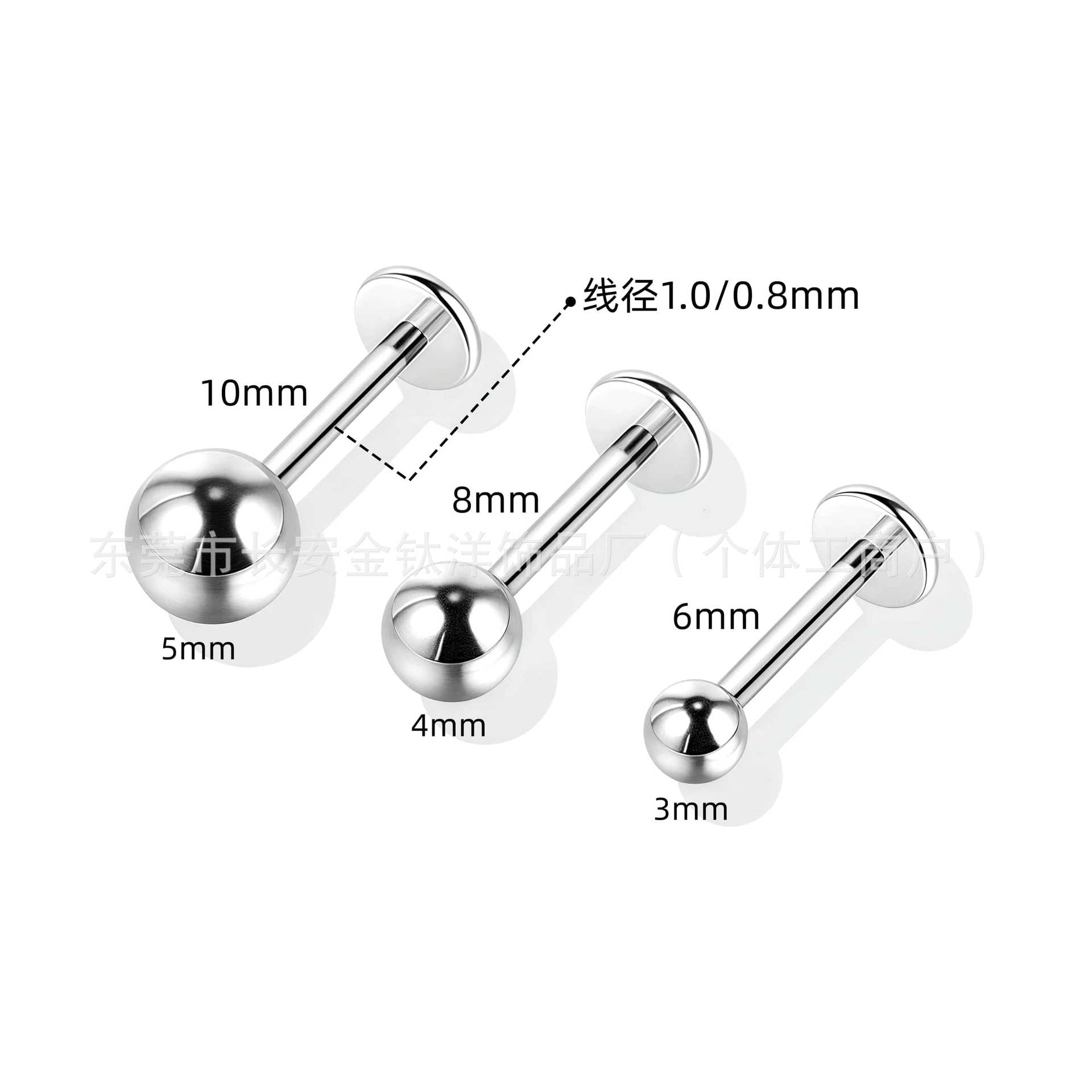F136 Titanium 0.8/1.0mm Wire Diameter External Thread Round Ball Flat Bottom Labret Stud Lip Nail Piercing Jewelry detail image 5