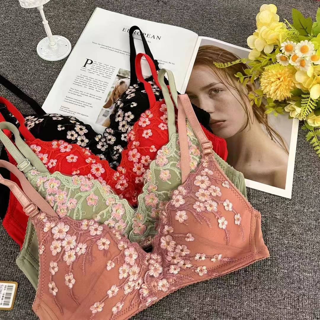 Nuevo estilo francés de alta calidad sujetador de moda de encaje jacquard transpirable ajustable cómodo tres filas de botones tipo ropa interior image 3