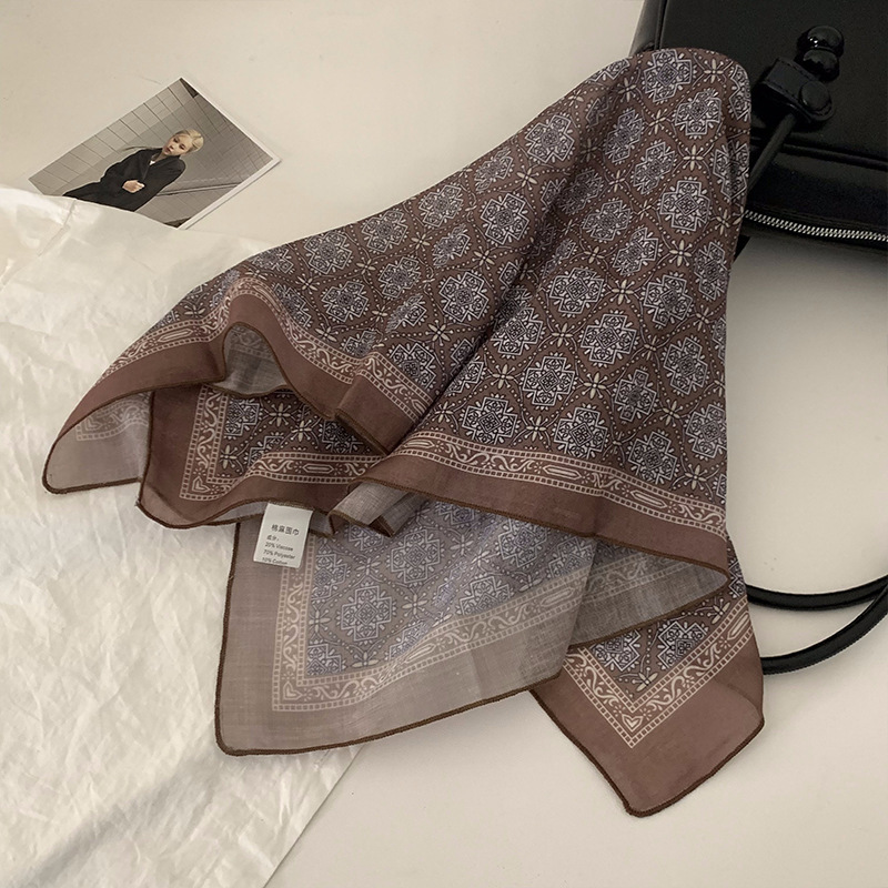 綿とリネンの夏の韓国の小さな正方形のスカーフ、女性用のフランスの芸術的な薄いシルクスカーフ、カシューナッツの花のスカーフ、髪を飾るネッカチーフ|undefined