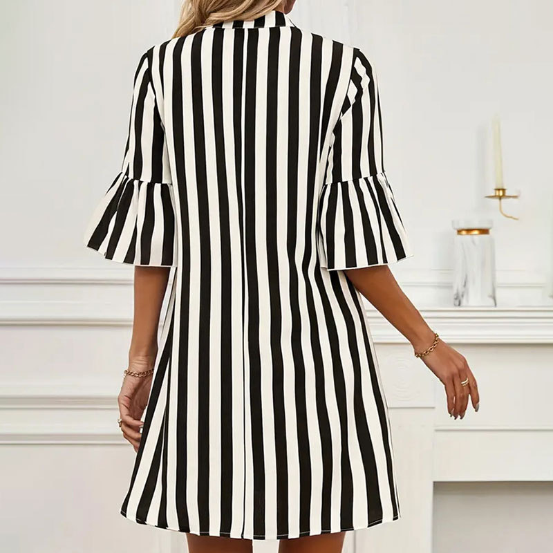 Striped A line Dress Half Sleeve Flared Sleeves Loose Short Dress Spring Summer Women