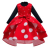 Brand red evening dress for princess, skirt, long-sleeve, set, Amazon, children's clothing