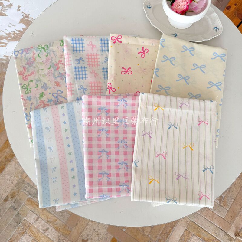 Cotton 40 digital printing fabric beautiful Korean bow cotton floral cloth dopamine color diy