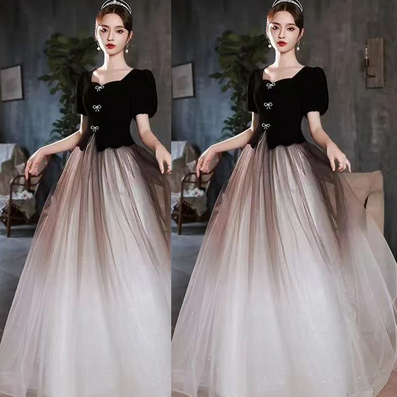 Black Evening Costume Big Chorus Performance Women's Long Dress Performance Adult Host Command Costume Stage Competition Banquet