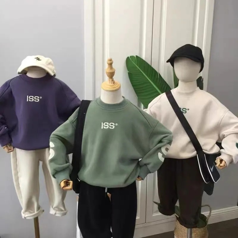 Boys' Winter Casual Hooded Sweatshirt Korean Style Children's New Arrival Loose Top for Middle School Students Trendy