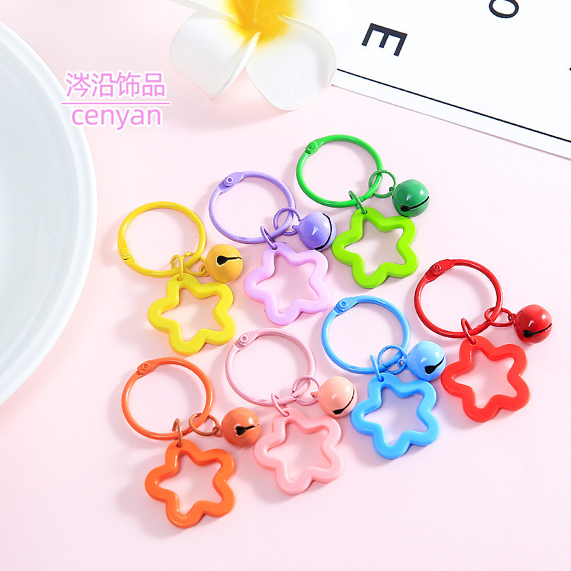 Ins-Style Colorful Hollow Five-Pointed Star Keychain, Fresh and Versatile Bag Accessory, DIY Bead Pendant Materials Wholesale