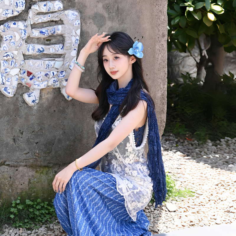 云南旅游腰果花薄款复古文艺棉麻围巾女褶皱丝巾系脖长条披肩纱巾|undefined