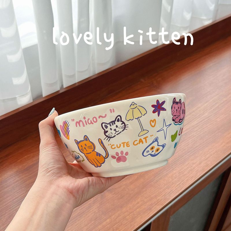 落書きQニャンかわいいアニメ家庭用陶磁器食器分格盤ご飯碗スープ碗円盤|undefined