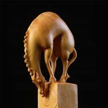 崖柏木雕马饮江湖摆件黄杨木雕刻生肖动物马木制工艺品木雕手把件