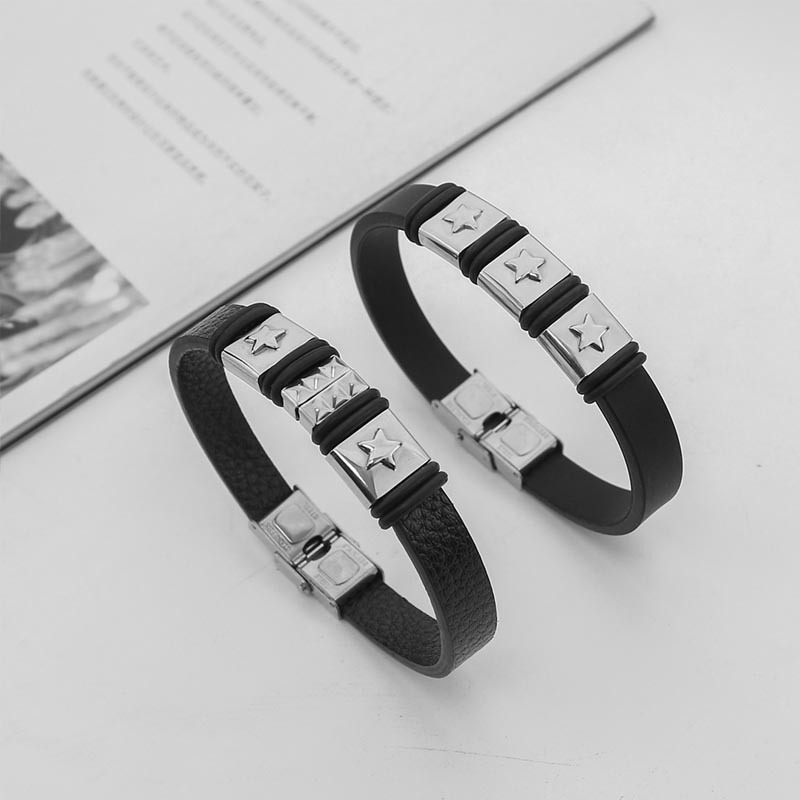 Cross-border Hot Sale Yiwu Commodity Artificial Leather Bracelet Men's All-match High-grade Stainless Steel Silicone Bracelet