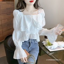 法式方领泡泡袖设计感早秋款雪纺衬衫女装秋装甜美风新款雪纺上衣