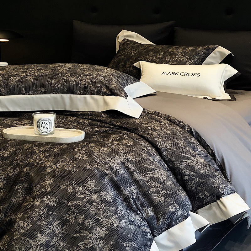 American High-End Plant and Flower Digital Printing Wide-Brimmed Corner Bedding Quilt Cover Four-Piece Set Pure Cotton Bedding