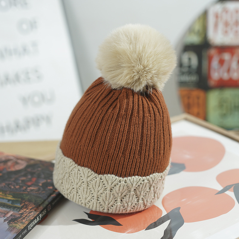 Winter Women's With Fleece Lining, Thickened And Warm Knitted Hat, Foreign Trade Cross-Border Pom-Pom Color-Block_voghion.com