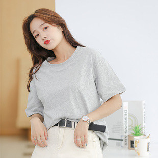A generation of new women's cotton solid color cup one round neck loose short sleeve pullover casual home clothes base shirt
