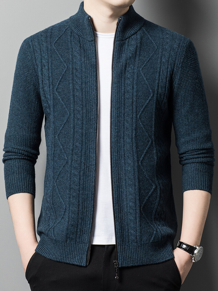 Herren Strickjacke Mit Stehkragen Und Langen Ärmeln Für Den Winter_voghion.com