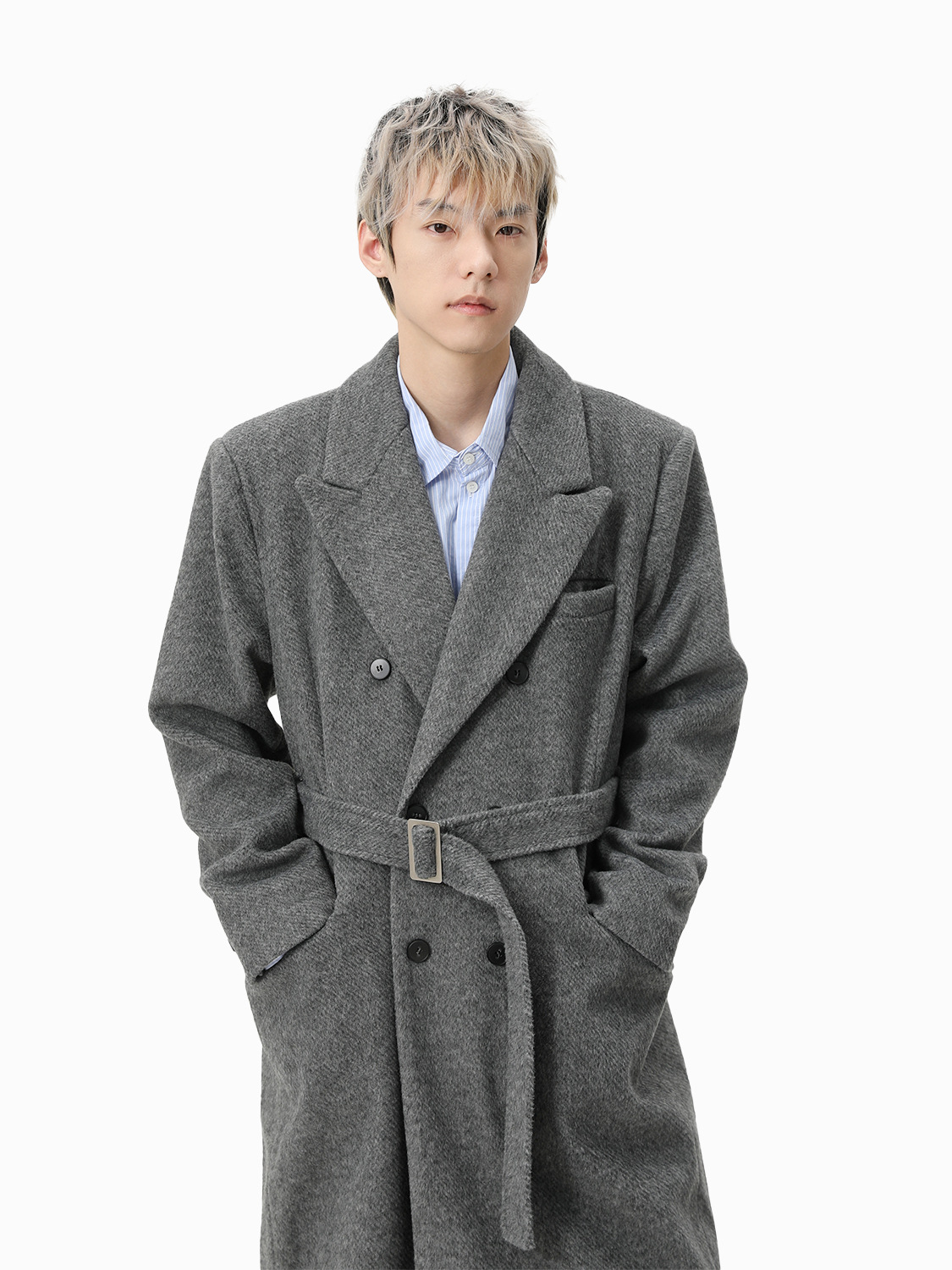 MTLCLOTHES Hombres| Abrigo de lana de estilo medio y largo con solapa inglesa no desmontable.