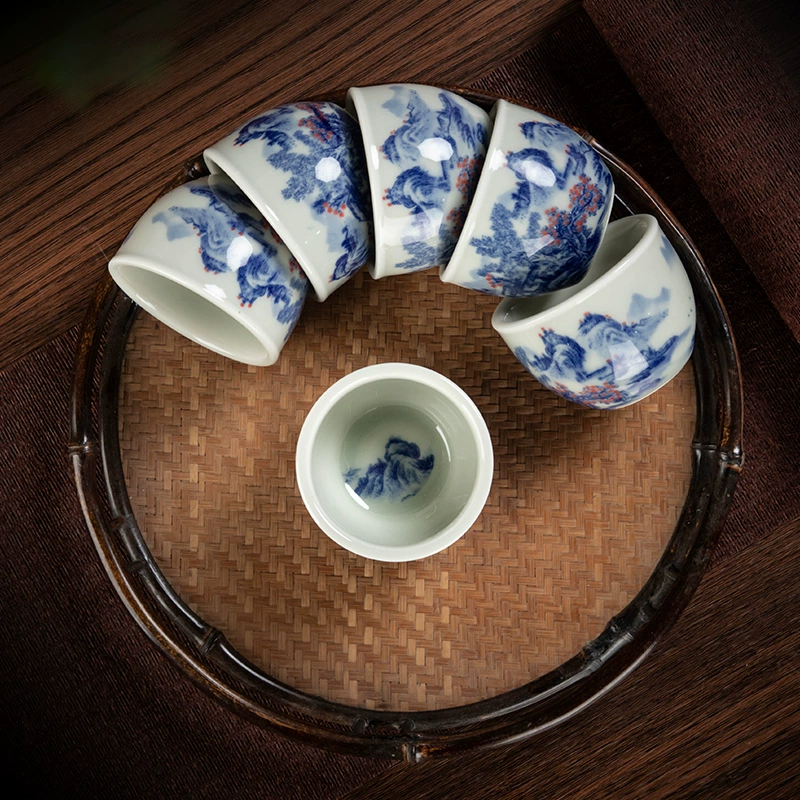 Синий и белый porcelain пейзаж мастер чашка персональная китайская одна чашка дома керамическая чашка чайник подарочная коробка