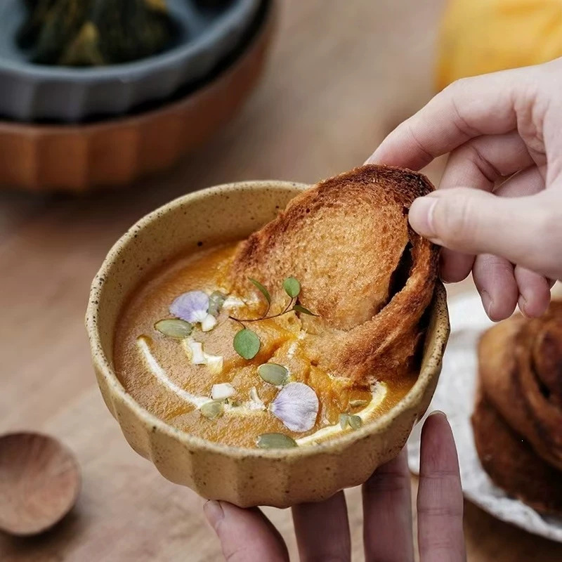 Cuenco de arroz de cerámica retro creativo de estilo japonés hecho a mano viejo cuenco de sopa cuenco de ramen cuenco de ensalada de postre de cerámica