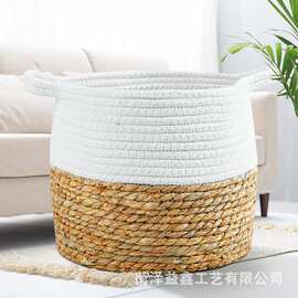 跨境手工编织拼色收纳筐多规可定大肚收纳篮卧室衣物收纳筐脏衣篮
