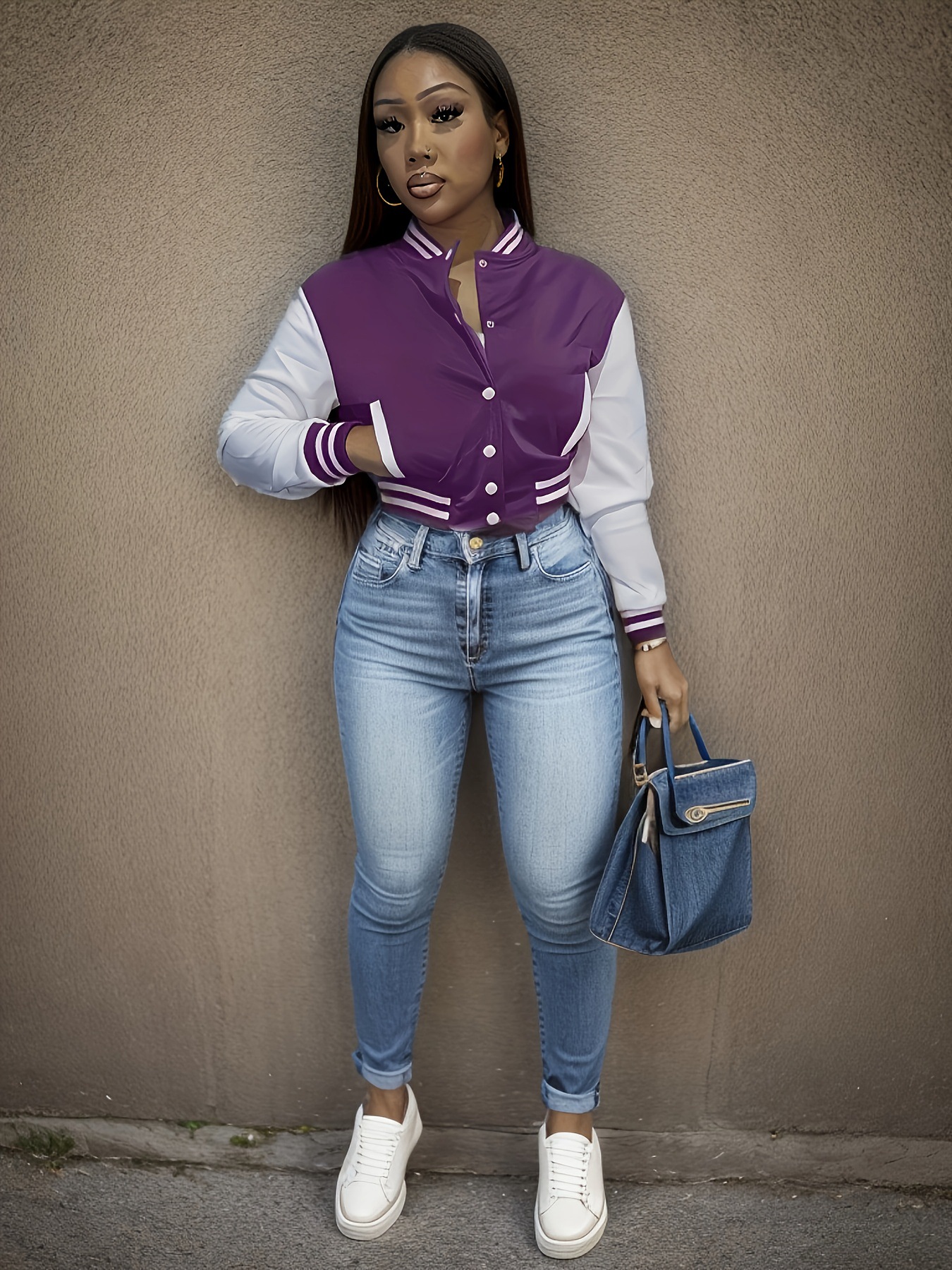 2024 primavera y otoño Europa y América ropa de mujer chaqueta de color mono hebilla chaqueta deportiva chaqueta de béisbol