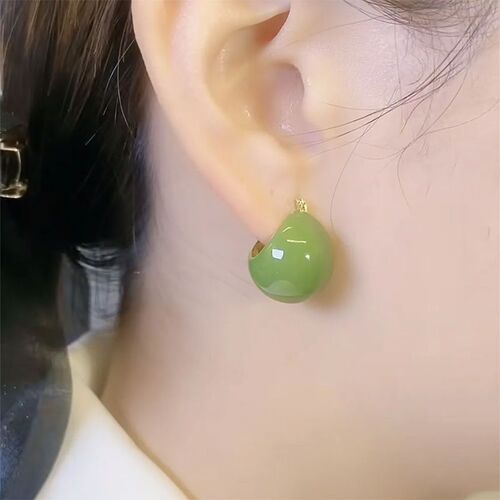 Avocado green small basket earring hooks trendy light luxury niche design earrings fresh and fashionable high-end ear accessories