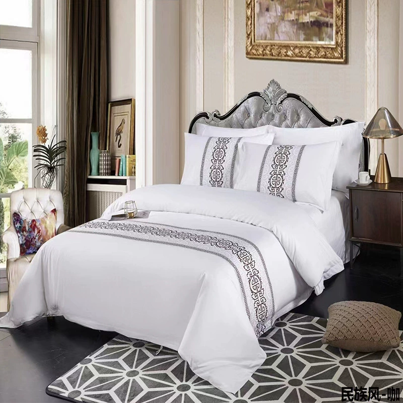 White set for hotel, bedspread, cloth, 4 piece set