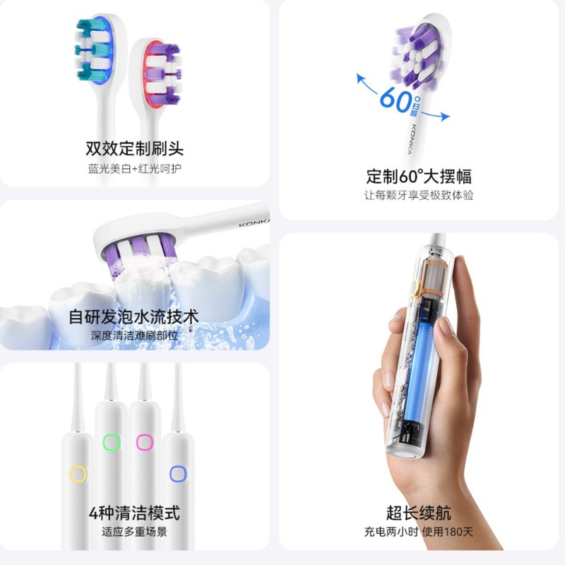 康佳电动牙刷扫振充电款成人全自动智能软毛刷头牙齿清洁套装礼物|undefined