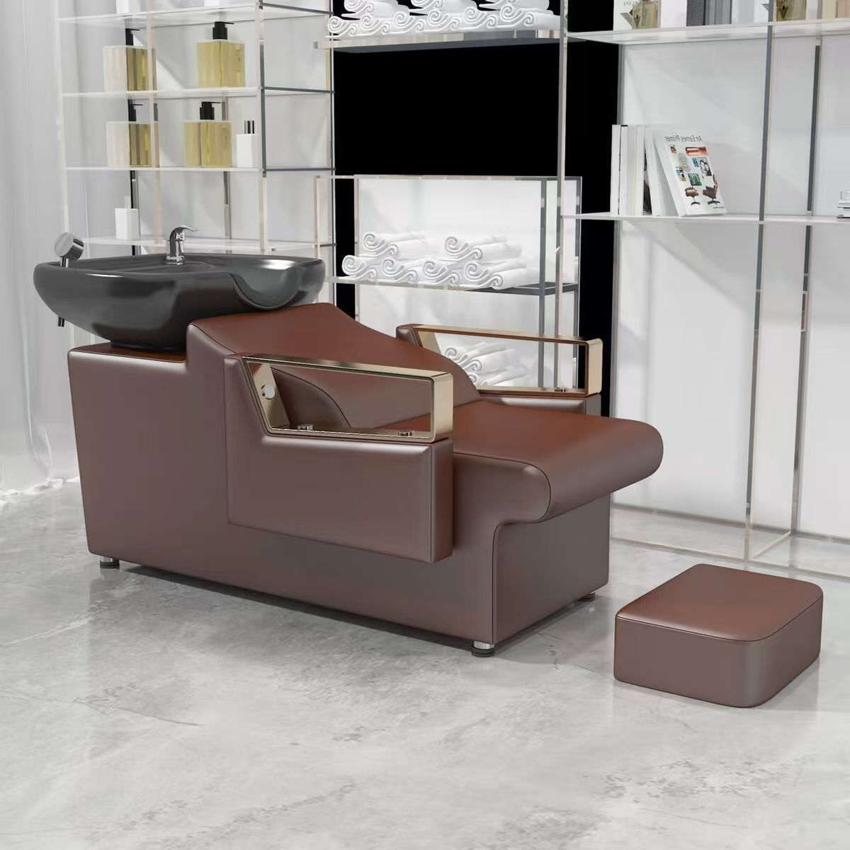 Peluquería Cama de champú Peluquería especial cama de agua semi-reclinada olla profunda de cerámica de acero inoxidable de alta gama