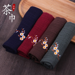 綿麻茶巾 刺繍禅意 レトロ刺繍 カンフー茶巾 中国風茶布 茶道師専用ギフト茶巾