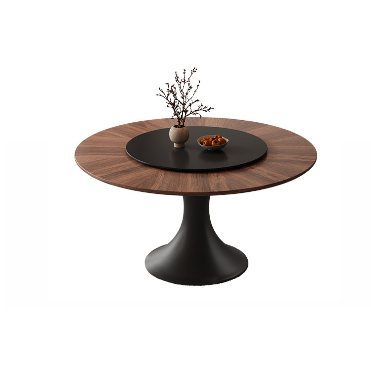 Mesa de comedor redonda retrógrada francesa 2024 nuevo estilo de madera maciza estilo americano estilo medieval negro de alta calidad
