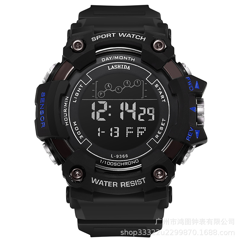 Reloj electrónico impermeable japonés multifuncional de los hombres Venta caliente transfronteriza luminosa digital gran dial reloj electrónico reloj deportivo