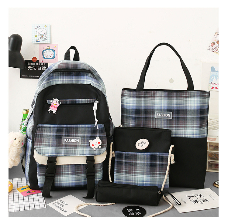 Wholesale Four-piece Contrast Color Plaid Backpack Nihaojewelry display picture 25