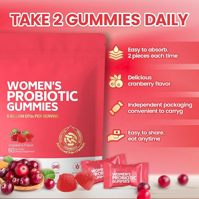 跨境爆款 女性益生菌软糖Cranberry gummies蔓越莓益生菌软糖|undefined