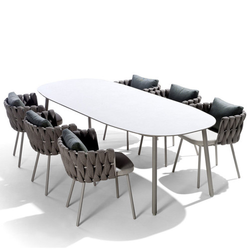 Nordic outdoor table and chairs, outdoor balcony rattan chairs, courtyard outdoor waterproof and sunproof leisure rattan furniture, rockboard dining table chairs