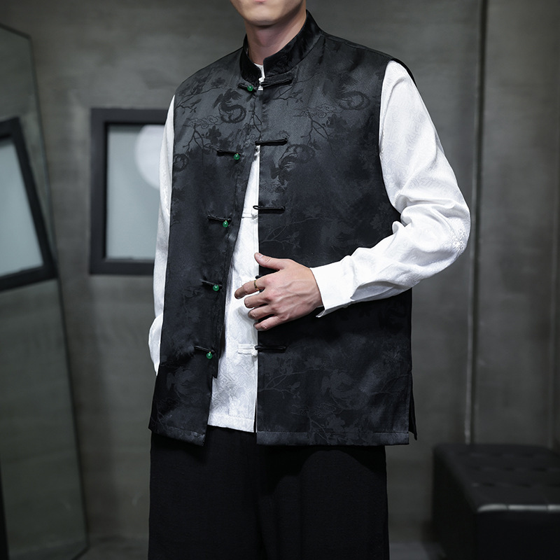 2025 Spring and Summer Chinese Style Men's Printed Tang Suit Hanfu Vest Jacket Large Size Retro Trendy Casual Vest 2025 Spring and Summer Chinese Style Men's Printed Tang Suit Hanfu Vest Jacket Large Size Retro Trendy Casual Vest