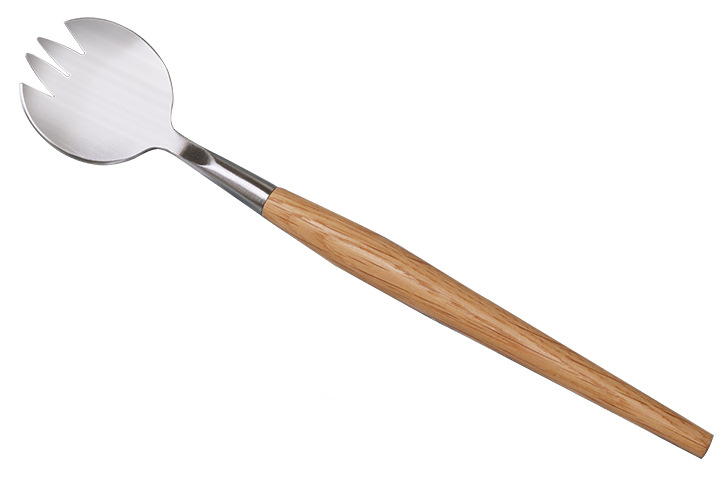 Acero inoxidable mango de madera ensalada tenedor cuchara traje presión fundido Acero caucho mango de madera ensalada tenedor cuchara combinación traje ensalada cuchara
