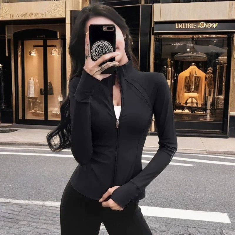 Одежда для йоги, куртка, спортивная быстросохнущая верхняя одежда с воротником-стойкой, солнцезащитная одежда с длинными рукавами, женская верхняя одежда, дышащая облегающая одежда для фитнеса