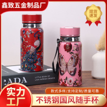 厂家直销复古不锈钢保温杯  国风印花高颜值水杯女便携式保温水杯