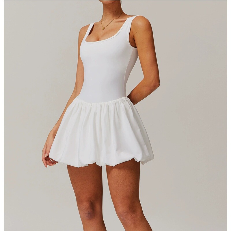 Cross-Border Anti-Exposure Bottoming Fake Two-Piece Dress with Breast Pads for Women with Nude Waist and Sports Fitness Flap Pocket Pants Tennis Skirt