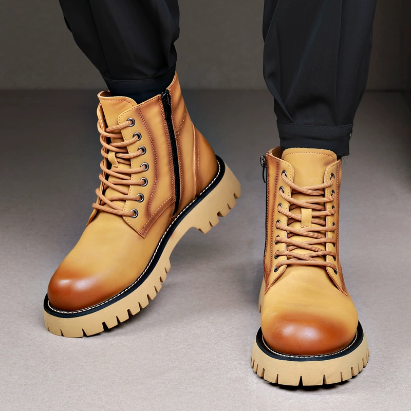 Martens, demi-season high fleece boots for leisure, genuine leather
