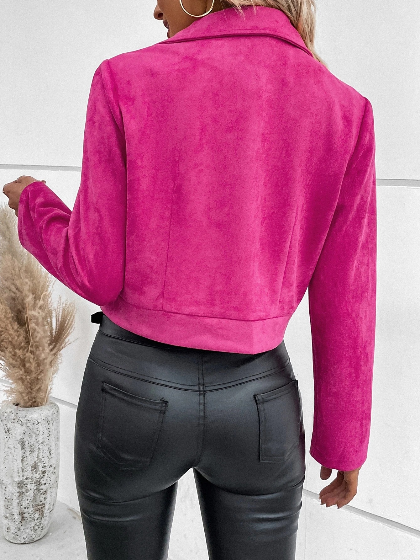Women's Slim Fit Suede Short Jacket With Zipper For Winter_voghion.com