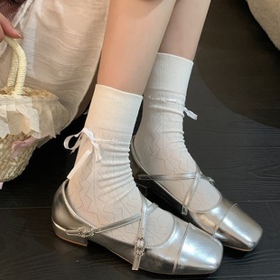 French Style Silver Fairy Same Style Flats for Women 2025 Spring New Versatile Shallow Mouth Retro Mary Jane Shoes