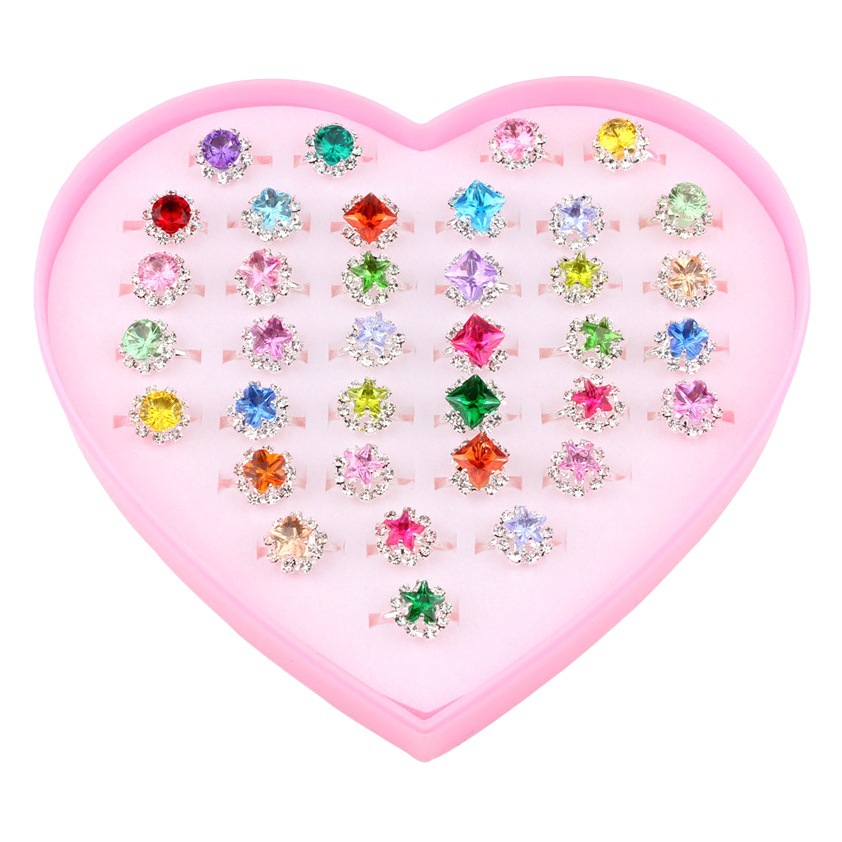 Anillo DE LOS NIÑOS caja de regalo caja de amor del estudiante traje rhinestone niñas anillo ajustable 36 princesa anillos