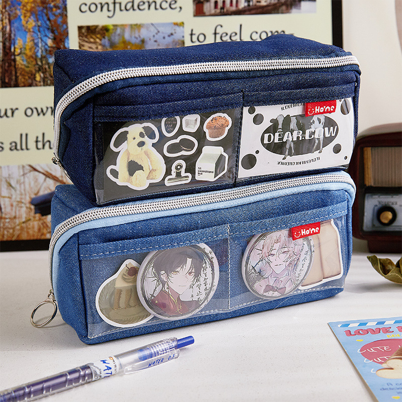 Bolsas de bolígrafo de gran capacidad de la tribu de vaqueros transparentes bolsas de dolor visibles estudiantes de mecanizado de dos dimensiones de barras de almacenamiento de grano papelería