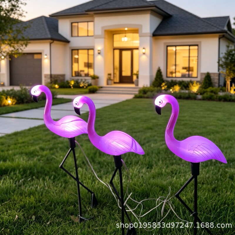 Cross-Border Solar Flamingo Ground Lights Flamingo Three-In-One Outdoor Garden Lights Landscape Lights Garden Decoration