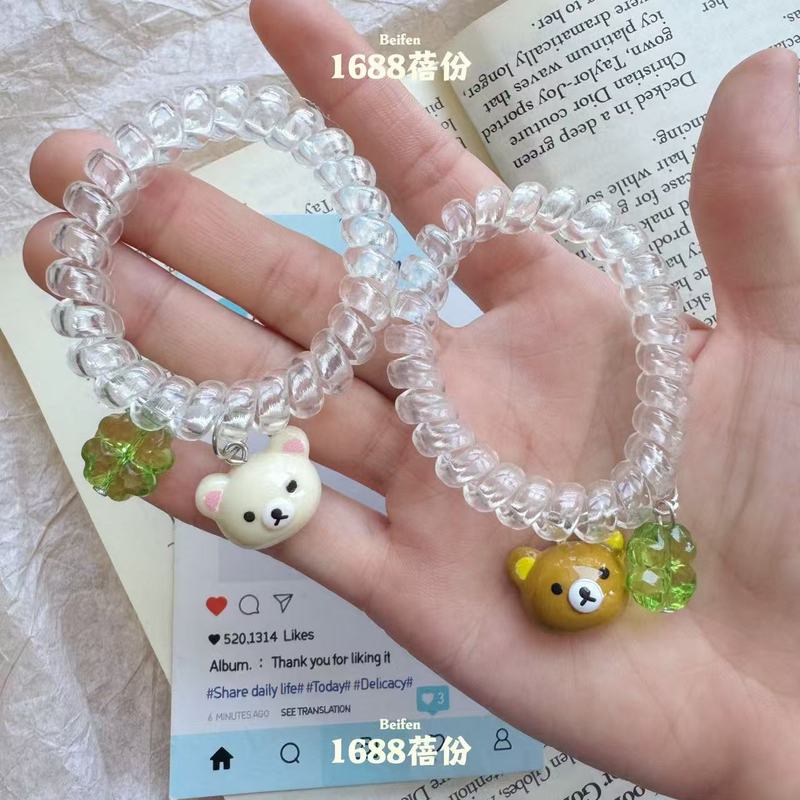 可爱轻松熊四叶草吊坠电话线发圈甜美百搭小清新扎发皮筋高马尾女|undefined