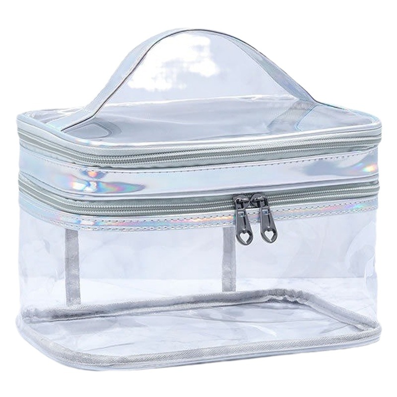 Bolsa de cosméticos transparente de doble capa de gran capacidad de separación húmeda y seca bolsa de lavado impermeable bolsa de almacenamiento de cosméticos de viaje portátil