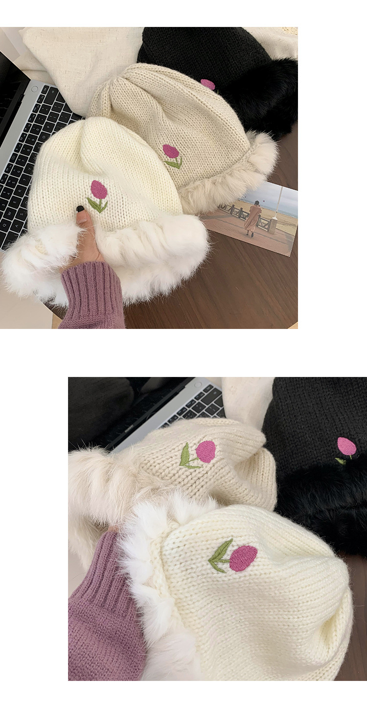 Gebreide muts voor dames warme pluche vissersmuts wit_voghion.com