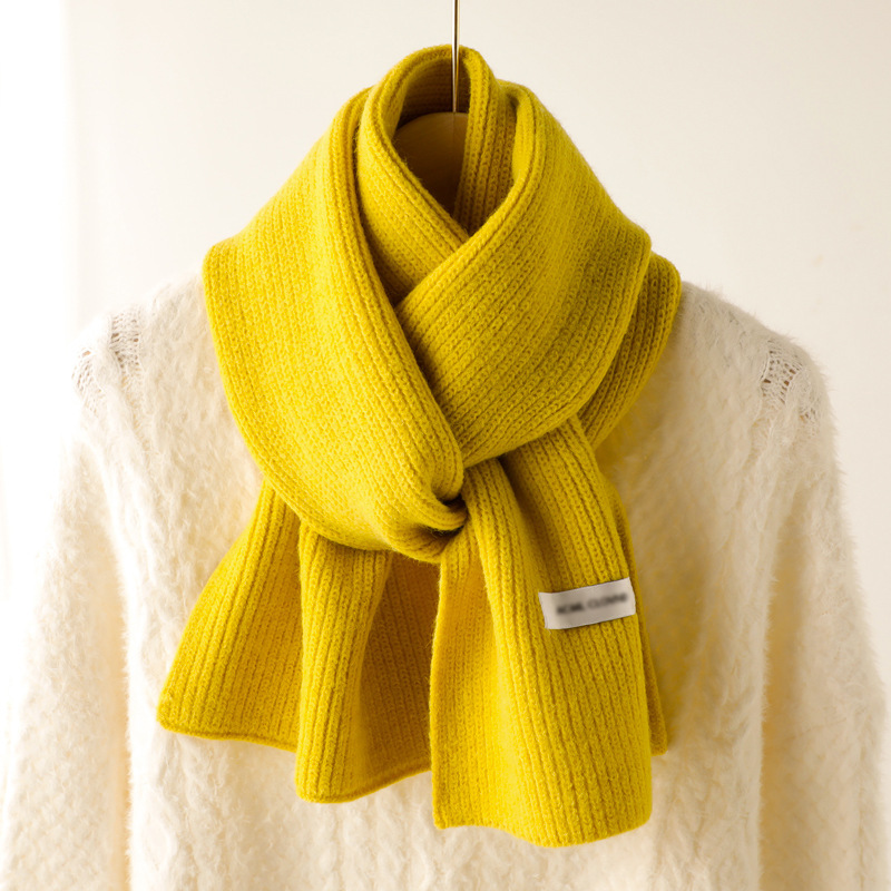 Knitted Thick Wool Scarf for Girls in Winter Pure Color Ginger Korean Style Short Scarf Thickeneded and Warm for Cute Girls