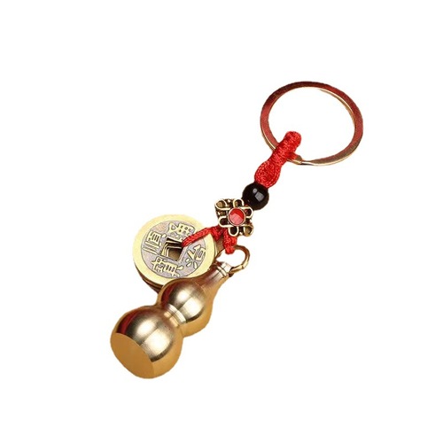 Brass hollow gourd keychain cinnabar bottle with open lid copper gourd Five Emperors Coin key pendant factory direct supply